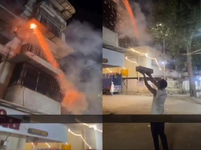 A case has been registered against a youth who celebrated Diwali by firing a rocket on a building in Ulhasnagar | उल्हासनगरात इमारतीवर रॉकेट सोडून दिवाळी साजरा करणाऱ्या तरुणावर गुन्हा दाखल A case has been registered against a youth who celebrated Diwali by firing a rocket on a building in Ulhasnagar | उल्हासनगरात इमारतीवर रॉकेट सोडून दिवाळी साजरा करणाऱ्या तरुणावर गुन्हा दाखल