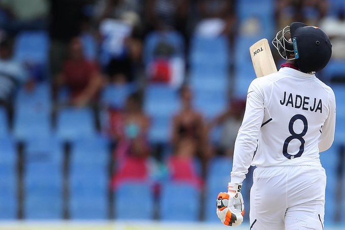 India vs West Indies, 1st Test: Ravindra Jadeja's half century after Ajinkya Rahane; India scored 297 runs in first innings | India vs West Indies, 1st Test : रहाणेपाठोपाठ जडेजाचे अर्धशतक; भारत सर्व बाद 297