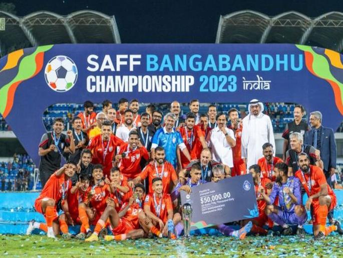 India 9th SAFF Football Champion; Beat Kuwait 5-4 in penalty shootout | भारत नवव्यांदा सॅफ फुटबॉल चॅम्पियन; पेनल्टी शूटआऊटमध्ये कुवेतवर ५-४ ने मात India 9th SAFF Football Champion; Beat Kuwait 5-4 in penalty shootout | भारत नवव्यांदा सॅफ फुटबॉल चॅम्पियन; पेनल्टी शूटआऊटमध्ये कुवेतवर ५-४ ने मात