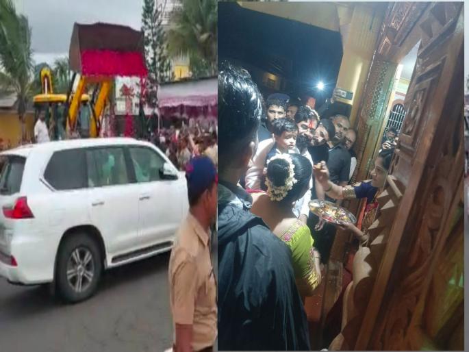 JCB showered flowers on Chief Minister at home, welcome at district border, presence of workers; All the officers are present | मुख्यमंत्र्यांवर मायभूमीत जेसीबीने पुष्पवृष्टी, जिल्हा सीमेवर स्वागत, कार्यकर्त्यांची उपस्थिती; झाडून सारे अधिकारी हजर JCB showered flowers on Chief Minister at home, welcome at district border, presence of workers; All the officers are present | मुख्यमंत्र्यांवर मायभूमीत जेसीबीने पुष्पवृष्टी, जिल्हा सीमेवर स्वागत, कार्यकर्त्यांची उपस्थिती; झाडून सारे अधिकारी हजर