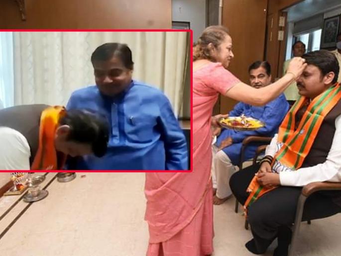 After the success in Goa election a warm welcome in Nagpur devendra Fadnavis took the blessings of nitin Gadkari | गोव्यातील यशानंतर नागपूरात जंगी स्वागत; फडणवीसांनी गडकरींच्या पाया पडत घेतले आशीर्वाद After the success in Goa election a warm welcome in Nagpur devendra Fadnavis took the blessings of nitin Gadkari | गोव्यातील यशानंतर नागपूरात जंगी स्वागत; फडणवीसांनी गडकरींच्या पाया पडत घेतले आशीर्वाद
