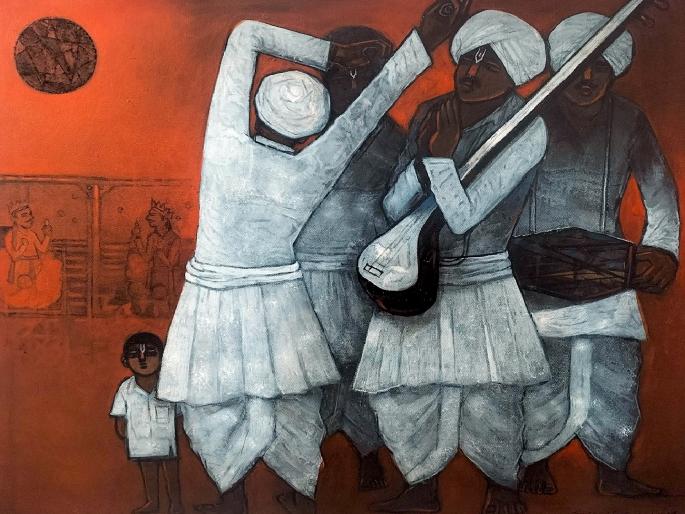 Bhakti and Shakti with Mantras written on canvas Art exhibition by painter Suresh Gosavi along with calligrapher Subhash Jamdad | कॅनव्हासवर उमटली मंत्राक्षरांसह भक्ती अन् शक्ती; सुलेखनकार सुभाष जमदाडेंसह चित्रकार सुरेश गोसावी यांचे कलाप्रदर्शन