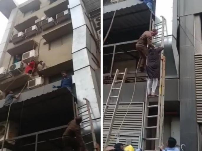 Fire in 5 storied commercial building in Rahatni Firefighters attempt to evacuate civilians | Video: रहाटणीतील ५ मजली व्यावसायिक इमारतीत आग; नागरिकांना बाहेर काढण्यासाठी अग्निशामक दलाचे प्रयत्न Fire in 5 storied commercial building in Rahatni Firefighters attempt to evacuate civilians | Video: रहाटणीतील ५ मजली व्यावसायिक इमारतीत आग; नागरिकांना बाहेर काढण्यासाठी अग्निशामक दलाचे प्रयत्न
