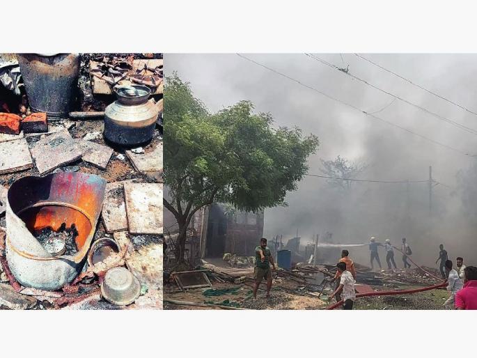 massive fire breaks out at Mahakali Nagar slum in Nagpur | Nagpur Latest News : नागपुरात अग्नितांडव; २० ते २५ सिलिंडरच्या स्फोटाने महाकालीनगर परिसर हादरला; शंभरावर झोपड्या खाक massive fire breaks out at Mahakali Nagar slum in Nagpur | Nagpur Latest News : नागपुरात अग्नितांडव; २० ते २५ सिलिंडरच्या स्फोटाने महाकालीनगर परिसर हादरला; शंभरावर झोपड्या खाक