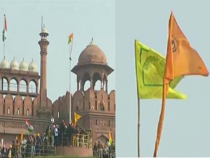What exactly is the meaning of the flag hoisted by the farmers on the Red Fort during the agitation ?; Find out! | शेतकऱ्यांनी आंदोलनादरम्यान लाल किल्ल्यावर फडकवलेल्या झेंड्याचा नेमका अर्थ काय?; जाणून घ्या! What exactly is the meaning of the flag hoisted by the farmers on the Red Fort during the agitation ?; Find out! | शेतकऱ्यांनी आंदोलनादरम्यान लाल किल्ल्यावर फडकवलेल्या झेंड्याचा नेमका अर्थ काय?; जाणून घ्या!
