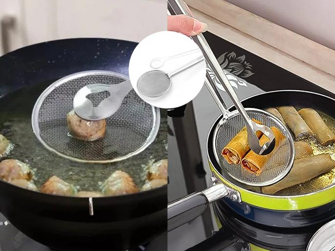 product review Multi-Functional 2 in 1 Fry Tool Filter Spoon with Clip how to fry food in oil | कढई-झाऱ्याची कटकट नको, तळण्यासाठी आणा फक्त २०० रुपयांचं भांडं! सणासुदीला कमी तेलात तळण