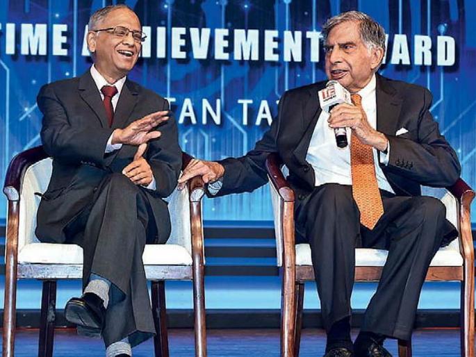 When the Narayan murti of Infosys took Blessings of Ratan Tata in mumbai at taicon award | इन्फोसिसचे नारायण मूर्ती जेव्हा रतन टाटांच्या पाया पडतात तेव्हा... When the Narayan murti of Infosys took Blessings of Ratan Tata in mumbai at taicon award | इन्फोसिसचे नारायण मूर्ती जेव्हा रतन टाटांच्या पाया पडतात तेव्हा...
