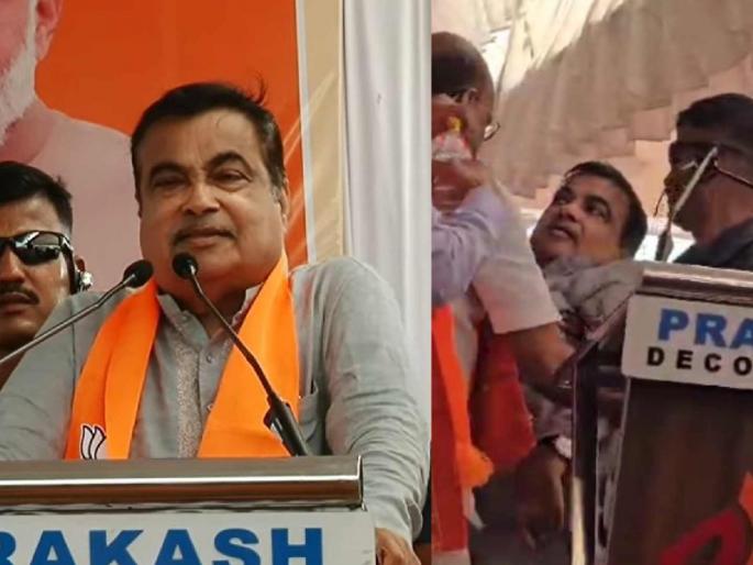 Nitin Gadkari fainted during speech felt dizzy in Yavatmal Pusad Rally Lok sabha election 2024 | Nitin Gadkari in Yavatmal: केंद्रीय मंत्री नितीन गडकरी यांना स्टेजवर भाषण करतानाच आली भोवळ, अंगरक्षकाने सावरले!