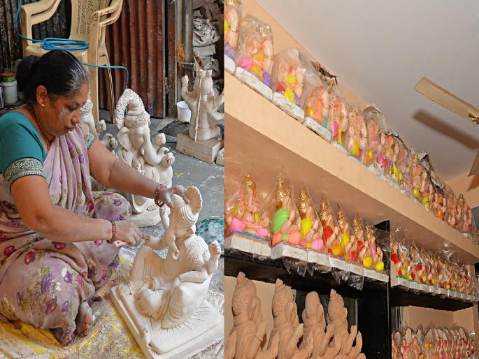 Kolhapur's potters kept Ganesha idols on the upper floors due to fear of floods | म्हाताऱ्या पावसाची भीती, माळ्यावर ठेवल्यात बाप्पांच्या मूर्ती; कोल्हापुरातील कुंभारवाड्यांमधील चित्र Kolhapur's potters kept Ganesha idols on the upper floors due to fear of floods | म्हाताऱ्या पावसाची भीती, माळ्यावर ठेवल्यात बाप्पांच्या मूर्ती; कोल्हापुरातील कुंभारवाड्यांमधील चित्र