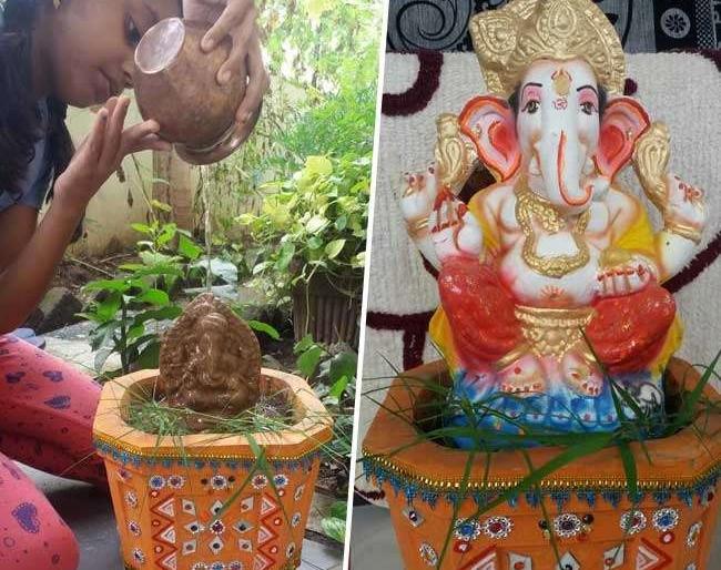 Immerse the idol of Ganesha with devotion at home using baking soda in water | पाण्यात खाण्याचा सोडा वापरून घरीच करा गणेशमूर्तीचे भक्तीभावाने विसर्जन Immerse the idol of Ganesha with devotion at home using baking soda in water | पाण्यात खाण्याचा सोडा वापरून घरीच करा गणेशमूर्तीचे भक्तीभावाने विसर्जन