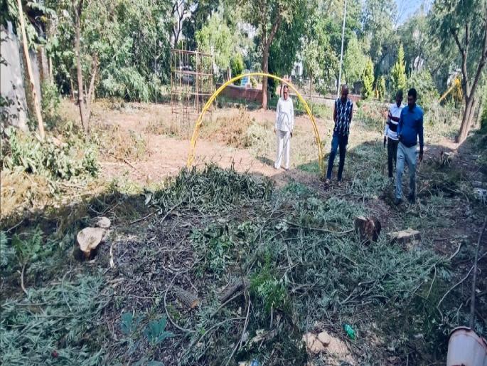 Slaughter of trees without permission in Balodyan of Balajinagar in Sangli | सांगलीतील बालाजीनगरच्या बालोद्यानात विनापरवाना झाडांची कत्तल Slaughter of trees without permission in Balodyan of Balajinagar in Sangli | सांगलीतील बालाजीनगरच्या बालोद्यानात विनापरवाना झाडांची कत्तल