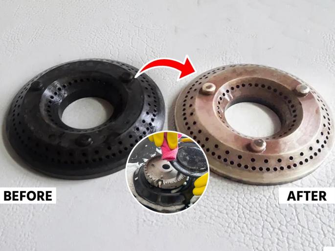 how to clean black greasy gas burner at Home simple hack to clean gas stove without scrubbing easy kitchen cleaning tips for busy homemakers | जुने उपाय फेल! काळाकुट्ट- घाणेरडा गॅस बर्नर होईल मिनिटांत साफ, १ सोपी ट्रिक- खसाखसा घासण्याची गरजही नाही