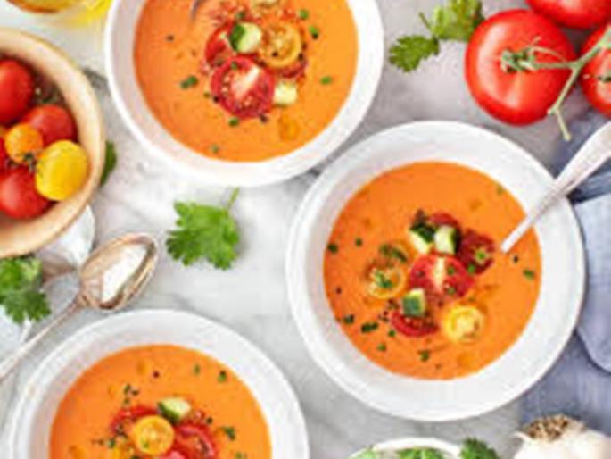 gazpacho cold soup. try this Spanish dish | थंड गारेगार रसरशीत गझपाचो सूप ! हा स्पॅनिश थंड सूप प्रकार खाऊन प्या, किंवा पिऊन खा!