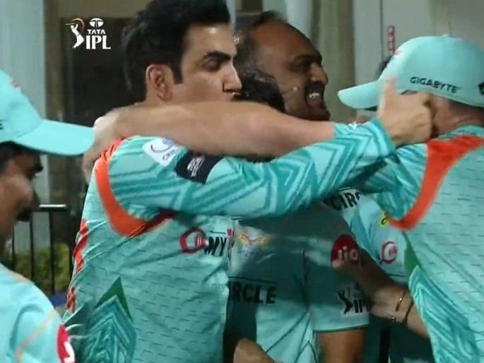 IPL 2022 LSG vs KKR Live Update : Aggression and reaction of Gautam Gambhir when Lucknow Super Giants won the match, Watch Video  | Gautam Gambhir IPL 2022 LSG vs KKR Live Update : लखनौ सुपर जायंट्सच्या रोमहर्षक विजयानंतर गौतम गंभीरने बघा काय केले; Video Viral 