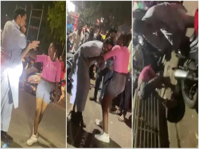 Strange incident Riding on modern bikes prohibited The young woman kicked the young man | विचित्र घटना! मॉडर्न बाईकवर बसण्यास मनाई केली; तरुणीने भररस्त्यात तरुणाला लाथा घातल्या Strange incident Riding on modern bikes prohibited The young woman kicked the young man | विचित्र घटना! मॉडर्न बाईकवर बसण्यास मनाई केली; तरुणीने भररस्त्यात तरुणाला लाथा घातल्या