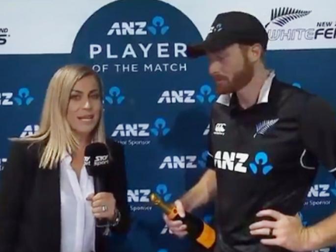 martin guptill interviewed by wife laura | ऐकावं ते नवलंच, बायकोने सर्वांसमोर घेतली क्रिकेटपटूची मुलाखत...