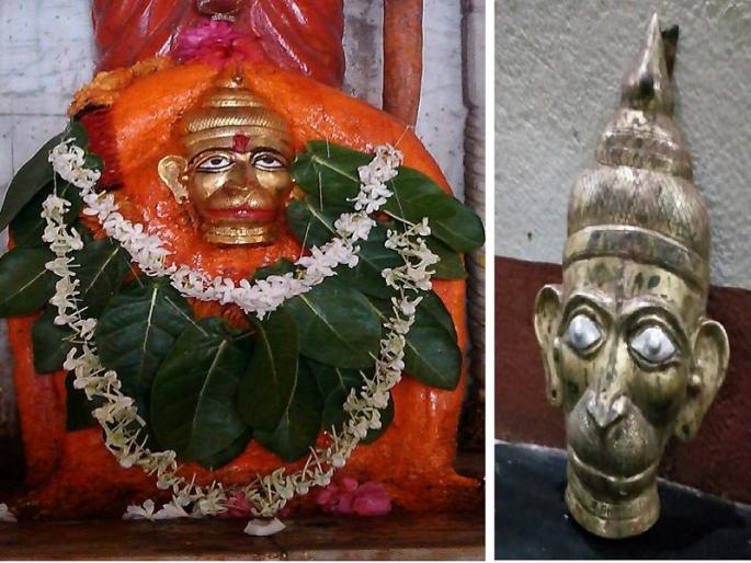 A stolen mask of Hanuman temple was found at Dharur | चोरीस गेलेला हनूमान मंदीरातील मुखवटा सापडल्याने भाविकांमध्ये आनंदोत्सव A stolen mask of Hanuman temple was found at Dharur | चोरीस गेलेला हनूमान मंदीरातील मुखवटा सापडल्याने भाविकांमध्ये आनंदोत्सव