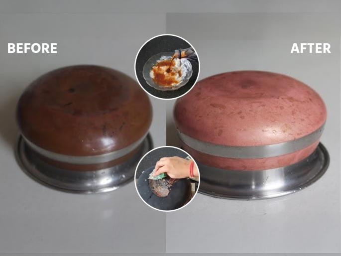 How to Clean Copper Vessel cleaning the copper vessel with available items in the kitchen | बाहेरुन तांब्याचे कोटिंग असलेली भांडी झाली काळीकुट्ट? न घासताच करा मिनिटभरात स्वच्छ - साधासोपा घरगुती उपाय...