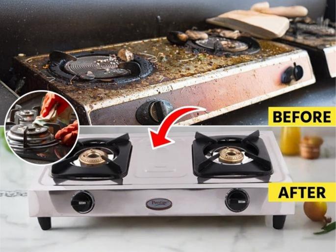 how to clean gas shegdi easy tips to clean gas stove at home best home remedies to clean gas shegdi how to clean oily gas stove easily | गॅस शेगडी दिसेल नव्यासारखी लख्ख! ४ टिप्स - न घासताच चिकट - तेलकट डाग निघतील सहज...