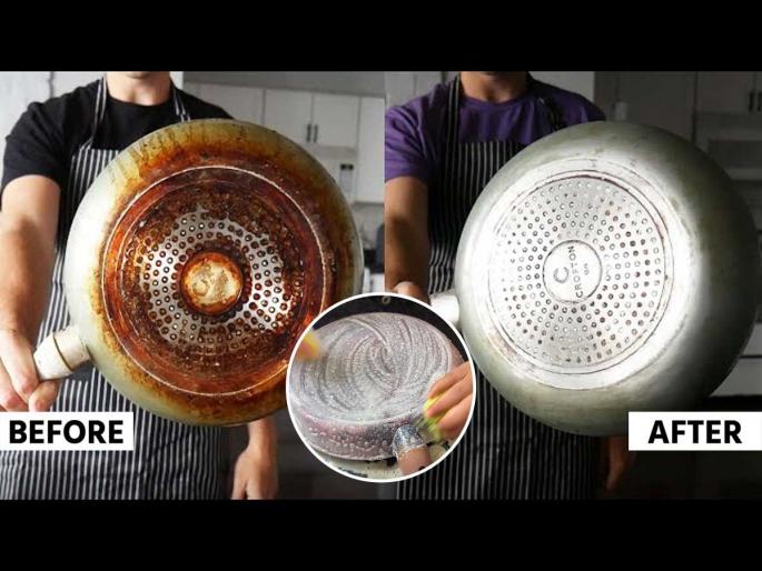 how to make pan bottom shiny again how to clean pan bottom clean burnt pan bottom How To Clean Pan Bottom With Simple Kitchen Trick | तवा काळाकुट्ट झाला, तेलकट थर निघत नाही? १ उपाय - तवा दिसेल नव्यासारखा लखलखीत...