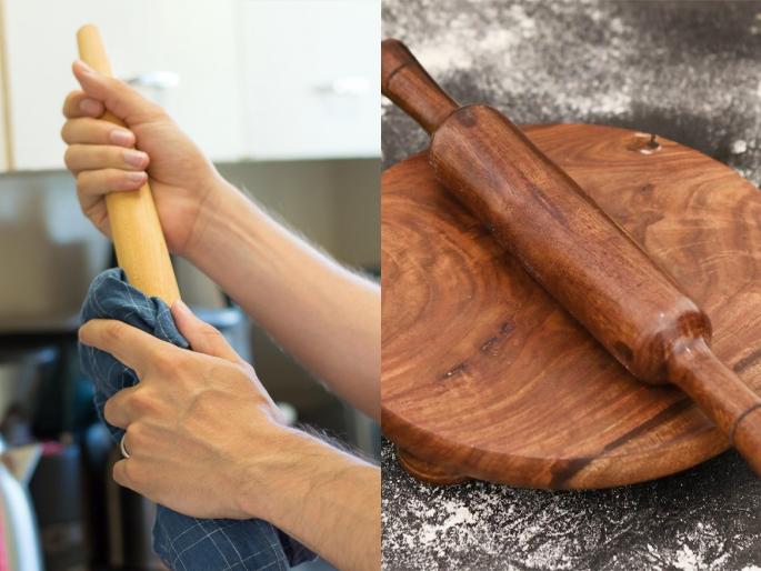 how to clean wooden belan, polpat and rolling pan, simple cleaning tips for every kitchen | लाकडी पोळपाट- लाटणं काळपट हिरवं होऊन चिकट झालं? १ उपाय- पोळपाट लाटणं होईल स्वच्छ