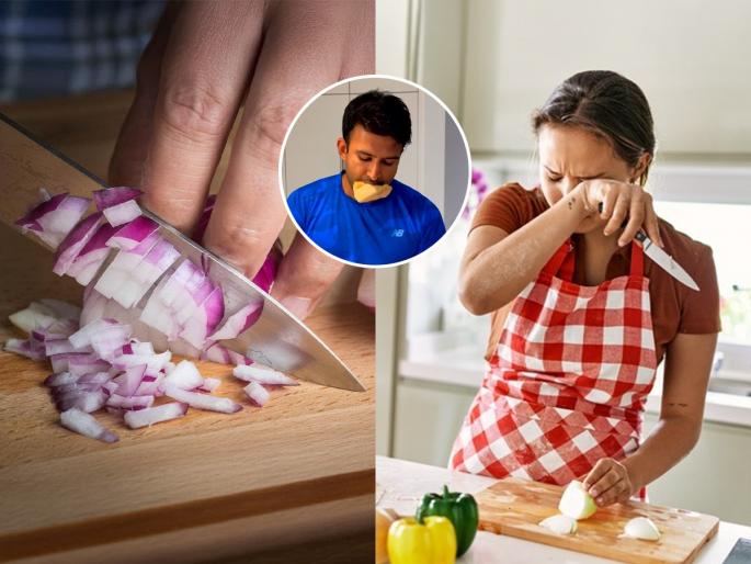 How to cut onion without tears Kitchen tips to avoid eye burning while cutting onions simple tips and tricks | कांदा चिरताना डोळ्यातून थेंबभर पाणी येणार नाही-पाहा १ सोपी ट्रिक, विसरा डोळ्यांची आग