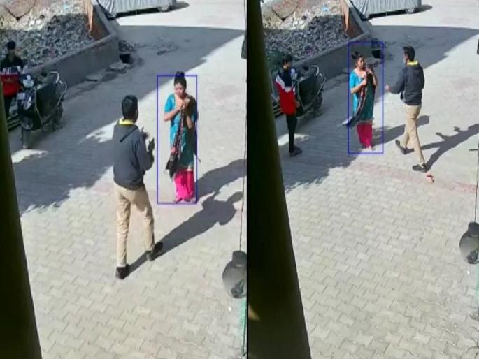 In Uttar Pradesh's Ghaziabad, thieves stole a woman's gold chain at gunpoint  | दरोडेखोराने भरदिवसा बंदुकीच्या धाकावर महिलेला लुटले; कॉलनीत दहशत, Video Viral  In Uttar Pradesh's Ghaziabad, thieves stole a woman's gold chain at gunpoint  | दरोडेखोराने भरदिवसा बंदुकीच्या धाकावर महिलेला लुटले; कॉलनीत दहशत, Video Viral