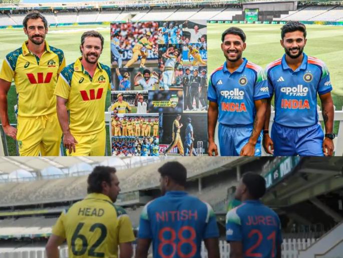 IND vs AUS ODI Travis Head Mitchell Starc Nitish Kumar Reddy And Dhruv Jurel during the ODI Series Launch At Perth Stadium Watch Video | AUS vs IND ODI Series Launch Event: 'जानी दुश्मन'सोबत गप्पा मारल्या; मग ते फोटो काढायला गेले, पण... (VIDEO)