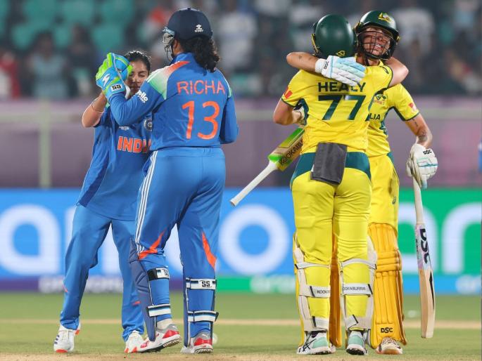 ICC Womens World Cup 2025 Alyssa Healy Century Australia Women won by 3 wkts Against India Women Shree Charani Amanjot Kaur Fight For Comeback But | भारतीय संघासमोर ऑस्ट्रेलियाचा ऐतिहासिक विजय! हीलीच्या सेंच्युरीनंतर पेरीनं सिक्सर मारत संपवली मॅच