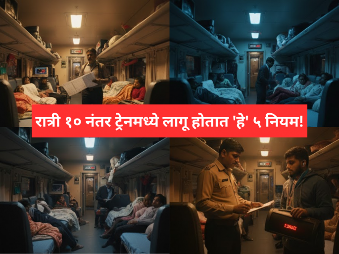 Traveling by Train? Must-Know Indian Railways Rules That Kick In After 10 PM | लाईट्स बंद करणे अनिवार्य, आवाजावर मर्यादा; रात्री १० नंतर ट्रेनमध्ये लागू होतात 'हे' ५ नियम! Traveling by Train? Must-Know Indian Railways Rules That Kick In After 10 PM | लाईट्स बंद करणे अनिवार्य, आवाजावर मर्यादा; रात्री १० नंतर ट्रेनमध्ये लागू होतात 'हे' ५ नियम!