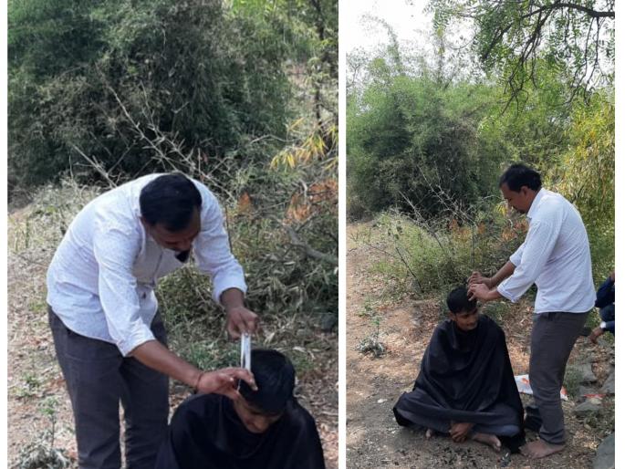 CoronaVirus: no other option for abdominal care; Customer service from the farm by salon man | CoronaVirus : उदरनिर्वाहासाठी दुसरा पर्याय नाही; सलून चालकाची शेतातून ग्राहकांना सेवा CoronaVirus: no other option for abdominal care; Customer service from the farm by salon man | CoronaVirus : उदरनिर्वाहासाठी दुसरा पर्याय नाही; सलून चालकाची शेतातून ग्राहकांना सेवा