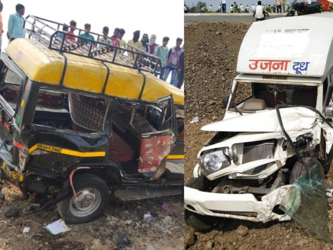 A tempo rammed from behind a black-and-yellow jeep parked on the road; Four injured in the accident | रस्त्यात उभ्या काळी-पिवळी जीपवर पाठीमागून टेंम्पो धडकला; अपघातात चौघे जखमी A tempo rammed from behind a black-and-yellow jeep parked on the road; Four injured in the accident | रस्त्यात उभ्या काळी-पिवळी जीपवर पाठीमागून टेंम्पो धडकला; अपघातात चौघे जखमी