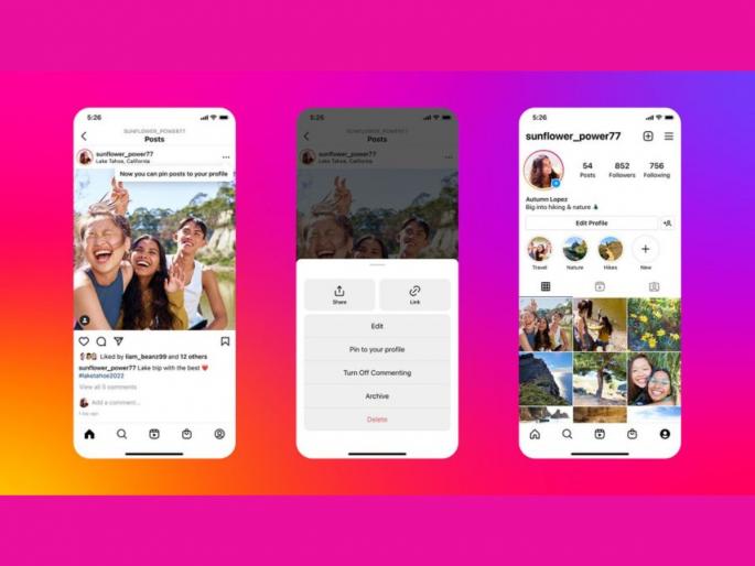 Instagram profile page pin post feature is now available   | फॉलोवर्सवर पाडा जोरदार ‘फर्स्ट इम्प्रेशन’; Instagram प्रोफाईल पेजवर ‘पिन’ करा आवडीच्या पोस्ट, पहा पद्धत  Instagram profile page pin post feature is now available   | फॉलोवर्सवर पाडा जोरदार ‘फर्स्ट इम्प्रेशन’; Instagram प्रोफाईल पेजवर ‘पिन’ करा आवडीच्या पोस्ट, पहा पद्धत