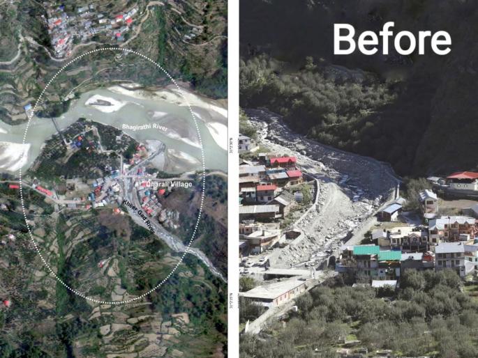 Isro Dharali Photos: Not just a village, even the Bhagirathi river swallowed it; See the photos captured by ISRO's satellite, how much destruction has occurred | Isro Dharali Photos: गाव नाही, भगीरथी नदीही गिळली; बघा ISROच्या सॅटेलाईटने टिपलेले फोटो, किती झालाय विध्वंस Isro Dharali Photos: Not just a village, even the Bhagirathi river swallowed it; See the photos captured by ISRO's satellite, how much destruction has occurred | Isro Dharali Photos: गाव नाही, भगीरथी नदीही गिळली; बघा ISROच्या सॅटेलाईटने टिपलेले फोटो, किती झालाय विध्वंस