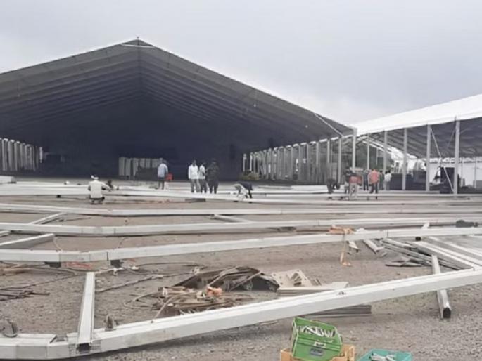Maharoja Mela in Jejuri cancelled; The verdict as the skeleton of the event shed collapses? | जेजुरीतील महारोजगार मेळावा रद्द; कार्यक्रमाच्या शेडचा सांगाडा कोसळल्याने निर्णय? Maharoja Mela in Jejuri cancelled; The verdict as the skeleton of the event shed collapses? | जेजुरीतील महारोजगार मेळावा रद्द; कार्यक्रमाच्या शेडचा सांगाडा कोसळल्याने निर्णय?