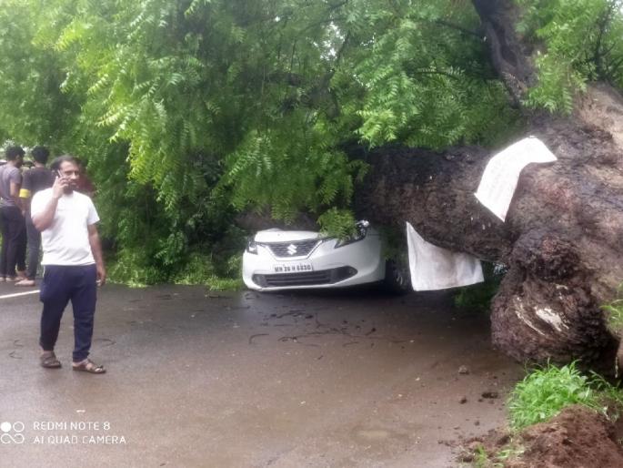 A tree fell on a running car on the national highway in bhandara, luckily no one was hurt | राष्ट्रीय महामार्गावर धावत्या कारवर झाड कोसळले; सुदैवाने अनर्थ टळला A tree fell on a running car on the national highway in bhandara, luckily no one was hurt | राष्ट्रीय महामार्गावर धावत्या कारवर झाड कोसळले; सुदैवाने अनर्थ टळला