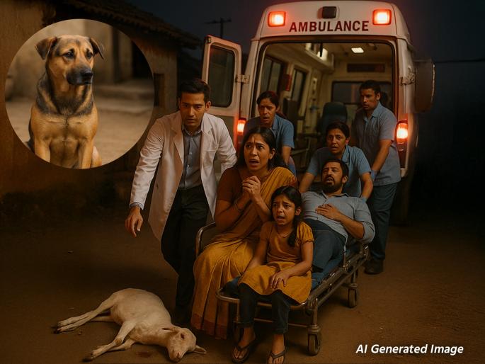 A goat died after being bitten by a dog, but later an entire family was hospitalized. | कुत्रा चावल्याने बकरीचा मृत्यू झाला, पण नंतर एक आख्ख कुटुंब रुग्णालयात दाखल झालं