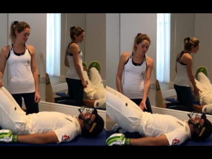 Video: Jos Buttler works out with wife in his England Test apparel during quarantine time svg | Video : कोरोना व्हायरसमुळे घरीच थांबला अन् पत्नीनं घेतली शाळा; पाहा इंग्लंडच्या खेळाडूची कसरत