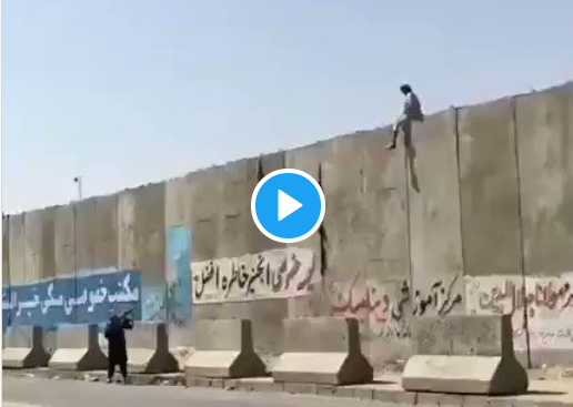 Afghanistan Crisis taliban fighter shot man entering kabul airport after climbing the wall see video | Afghanistan Crisis : तालिबानचा क्रूर चेहरा! काबुल विमानतळावर घुसण्याचा प्रयत्न करणाऱ्या नागरिकावर गोळीबार; Video व्हायरल Afghanistan Crisis taliban fighter shot man entering kabul airport after climbing the wall see video | Afghanistan Crisis : तालिबानचा क्रूर चेहरा! काबुल विमानतळावर घुसण्याचा प्रयत्न करणाऱ्या नागरिकावर गोळीबार; Video व्हायरल