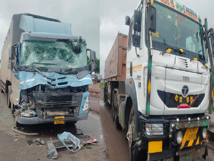 A container was hit from behind by another container near Gote village on the Pune Bengaluru highway the driver was seriously injured | Satara: कंटेनरला दुसऱ्या कंटेनरची पाठीमागून भीषण धडक, चालक गंभीर जखमी  A container was hit from behind by another container near Gote village on the Pune Bengaluru highway the driver was seriously injured | Satara: कंटेनरला दुसऱ्या कंटेनरची पाठीमागून भीषण धडक, चालक गंभीर जखमी