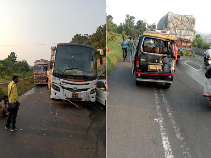 Accident involving 3 vehicles including a bus in Kasara Ghat, 5 injured | कसारा घाटात बससह ३ वाहनांचा अपघात, ५ जण जखमी Accident involving 3 vehicles including a bus in Kasara Ghat, 5 injured | कसारा घाटात बससह ३ वाहनांचा अपघात, ५ जण जखमी