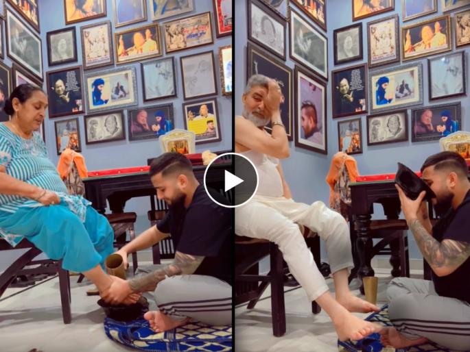 punjabi singer khan saab viral video of washing parents feet and drinking water fans praised | आईवडिलांचे पाय धुवून पाणी प्यायला प्रसिद्ध गायक, म्हणाला- "इस्लाममध्ये हे चालत नाही, पण..."