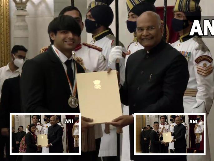 Major Dhyan Chand Khel Ratna Award 2021 given to 12 sportspersons including Neeraj Chopra, Mithali Raj, Sunil Chetri from President Ram Nath Kovind | Khel Ratna Award : नीरज चोप्रा, मिताली राज, सुनील छेत्री यांच्यासह १२ खेळाडूंचा मेजर ध्यानचंद खेलरत्न पुरस्कारानं सन्मान Major Dhyan Chand Khel Ratna Award 2021 given to 12 sportspersons including Neeraj Chopra, Mithali Raj, Sunil Chetri from President Ram Nath Kovind | Khel Ratna Award : नीरज चोप्रा, मिताली राज, सुनील छेत्री यांच्यासह १२ खेळाडूंचा मेजर ध्यानचंद खेलरत्न पुरस्कारानं सन्मान