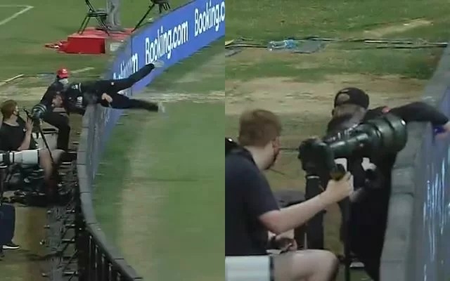 england vs new zealand 1st semi final to stop the boundary the kiwi player fell outside the boundary watch video | T20 World Cup, ENG vs NZ Semi Final Updates : न्यूझीलंडच्या ग्लेन फिलिप्सचे खेळाप्रती समर्पण पाहा, धावा अडवण्यासाठी लावली जीवाची बाजी, Video