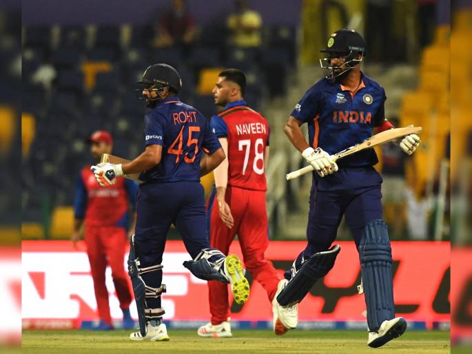 ICC T20 World Cup 2021 Ind vs Afg Live updates : KL Rahul-Rohit Sharma break recordIndia becomes the first team to score 200+ runs in this World Cup, India posted 210 for 2 | T20 World Cup 2021 Ind vs Afg Live Score: रोहित शर्मा- लोकेश राहुलनं मोडला १४ वर्षांपूर्वीचा मोठा विक्रम, भारतानं या वर्ल्ड कपमध्ये इतिहास रचला