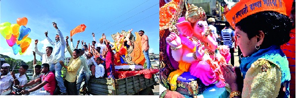 Ganapati celebrates the arrival of Dhol-Tasha, Kolhapala in Kolhapur: Hariya ... Ganapati Bappa Morya | कोल्हापुरात गणरायाचे जल्लोषी आगमन ढोल-ताशा, झांजपथकाला प्राधान्य : ‘मोरया..मोरया...गणपती बाप्पा मोरया’चा जयजयकार  Ganapati celebrates the arrival of Dhol-Tasha, Kolhapala in Kolhapur: Hariya ... Ganapati Bappa Morya | कोल्हापुरात गणरायाचे जल्लोषी आगमन ढोल-ताशा, झांजपथकाला प्राधान्य : ‘मोरया..मोरया...गणपती बाप्पा मोरया’चा जयजयकार