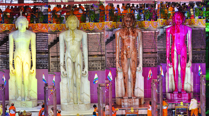 B Mastakabhishek on the idol of Adinath | भ. आदिनाथांच्या मूर्तीवर मस्तकाभिषेक