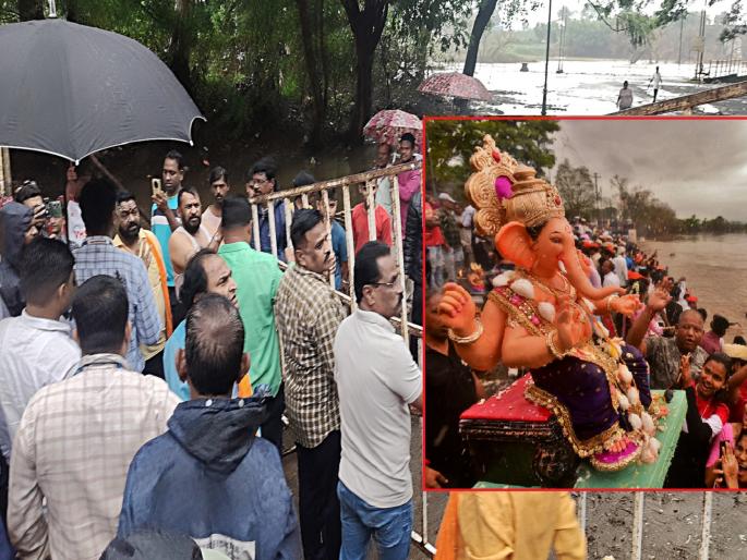 Ganesh idols immersed in Panchganga river after breaking barricades in Kolhapur, Ganesh devotees argue with officials | कोल्हापुरात बॅरिकेट्स तोडून पंचगंगा नदीत गणेशमूर्तींचे विसर्जन, गणेशभक्तांची अधिकाऱ्यांशी वादावादी Ganesh idols immersed in Panchganga river after breaking barricades in Kolhapur, Ganesh devotees argue with officials | कोल्हापुरात बॅरिकेट्स तोडून पंचगंगा नदीत गणेशमूर्तींचे विसर्जन, गणेशभक्तांची अधिकाऱ्यांशी वादावादी