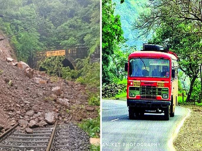 Many people were stucked in railway trains in Konkan Special buses from ST to drop passengers in Mumbai | कोकणातील रेल्वे गाड्यांत अनेक जण अडकले; प्रवाशांना मुंबईत सोडण्यासाठी एसटीकडून खास बसेस Many people were stucked in railway trains in Konkan Special buses from ST to drop passengers in Mumbai | कोकणातील रेल्वे गाड्यांत अनेक जण अडकले; प्रवाशांना मुंबईत सोडण्यासाठी एसटीकडून खास बसेस