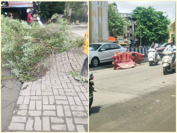 contractors brass was exposed as the road was eroded in the rain | कोथरूड: पावसात रस्ता खचल्याने ठेकेदाराचे पितळ उघडे contractors brass was exposed as the road was eroded in the rain | कोथरूड: पावसात रस्ता खचल्याने ठेकेदाराचे पितळ उघडे